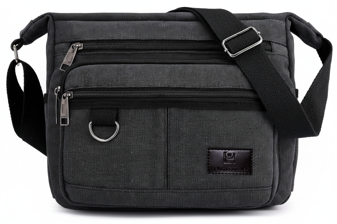 Unisex axelväska/messengerbag i snygg canvas, bekväm för stad & pendling. RFID-skyddad laptopväska.