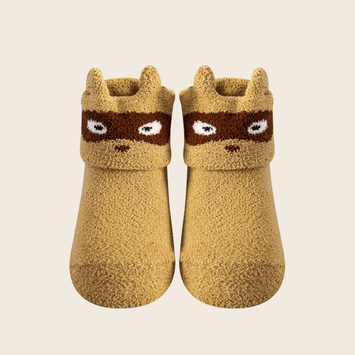 "Unisex baby anti-halk golvstrumpor med färgglada djurmotiv, perfekt för lek på trägolv och släta ytor."