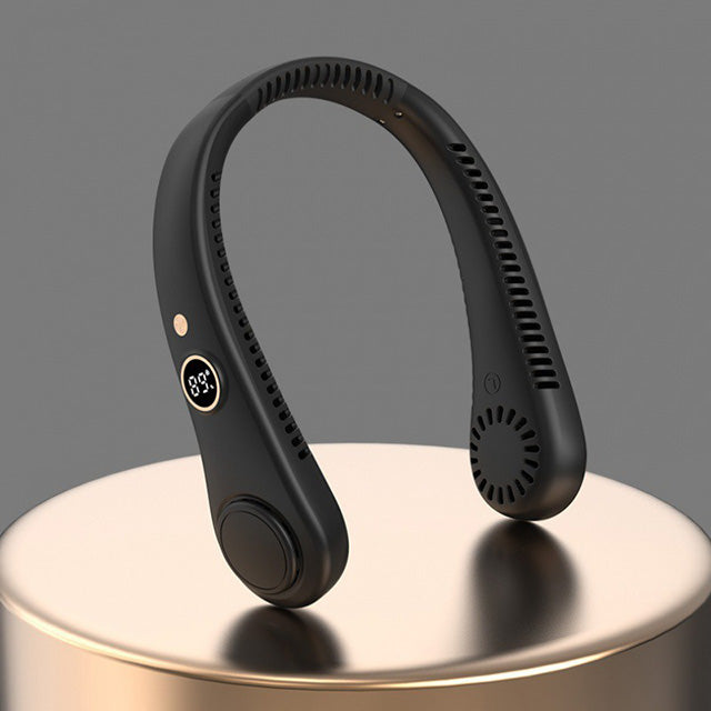 Svart bärbar bladlös nackfläkt med ergonomisk design
