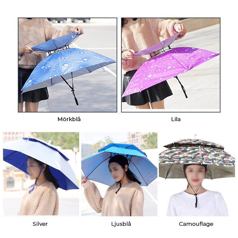 Unisex blå dubbellagrad paraplyhatt för utomhusbruk med justerbar hakrem och värmereflekterande tyg, accessoar.
