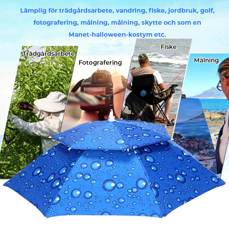 Unisex blå dubbellagrad paraplyhatt för utomhusbruk med justerbar hakrem och värmereflekterande tyg, accessoar.