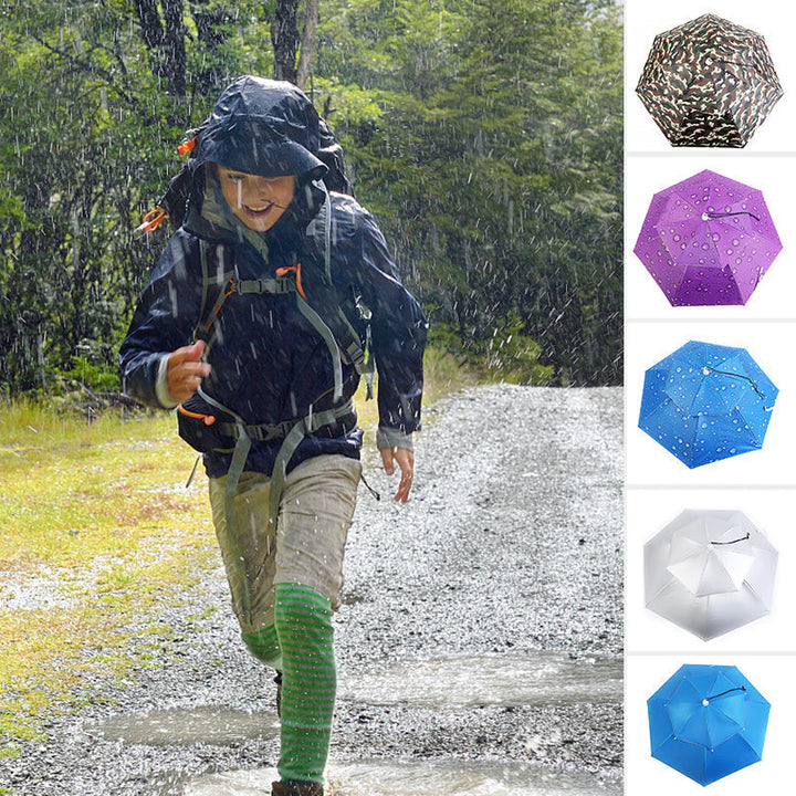 Unisex blå dubbellagrad paraplyhatt för utomhusbruk med justerbar hakrem och värmereflekterande tyg, accessoar.