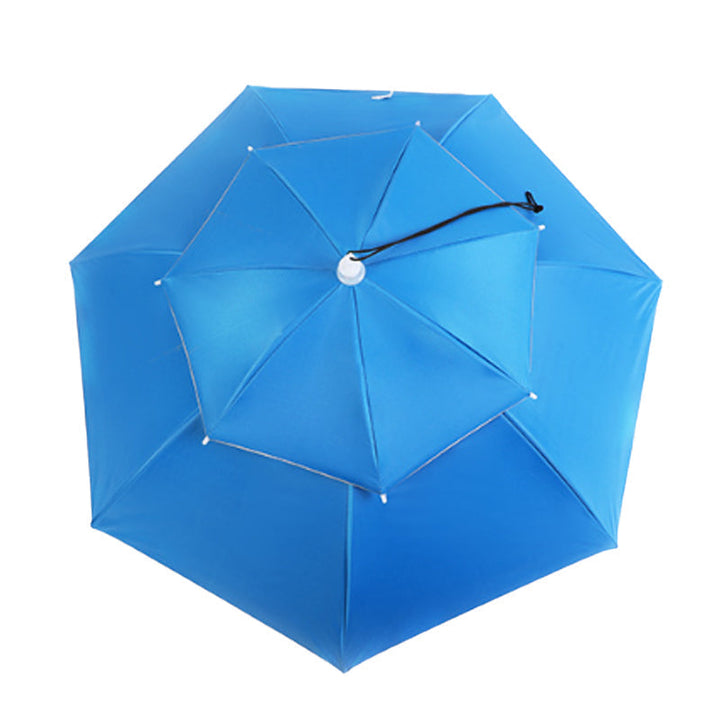 Unisex blå dubbellagrad paraplyhatt för utomhusbruk med justerbar hakrem och värmereflekterande tyg, accessoar.