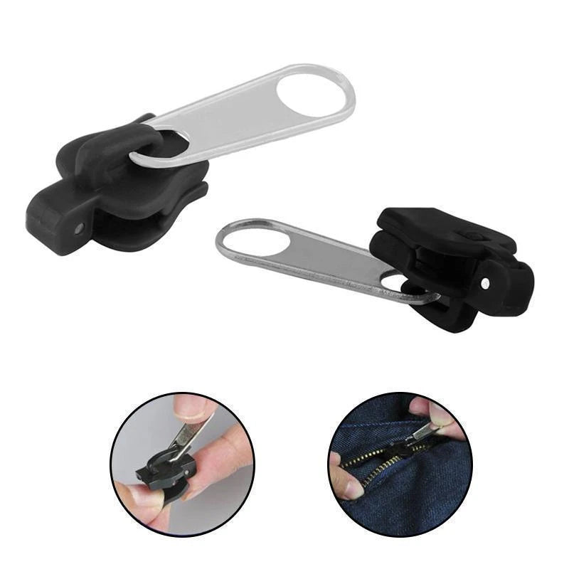 "Unisex Blixtlåsguide Fixkit med olika storlekar för reparation av dragkedjor, visas i olika nyanser och material."