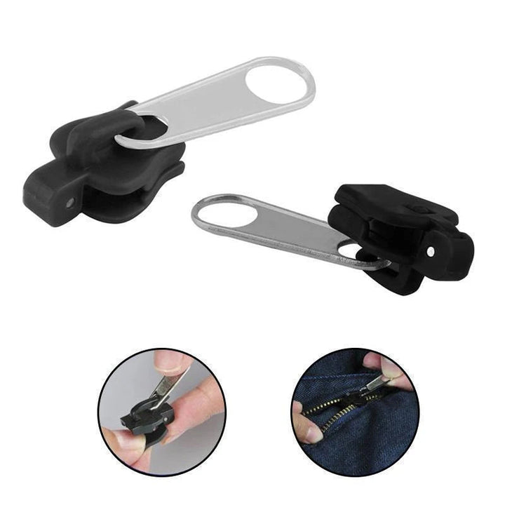 "Unisex Blixtlåsguide Fixkit med olika storlekar för reparation av dragkedjor, visas i olika nyanser och material."