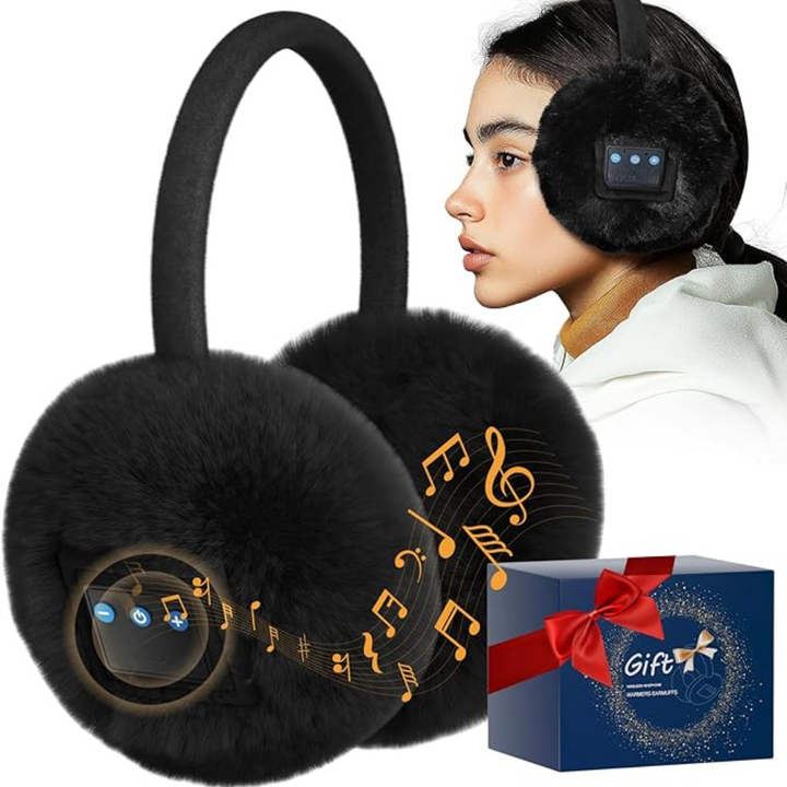 Kompakta, hopfällbara Bluetooth-hörlurar i fleece. Lätt att ta med, erbjuder värme och ljudisolering.