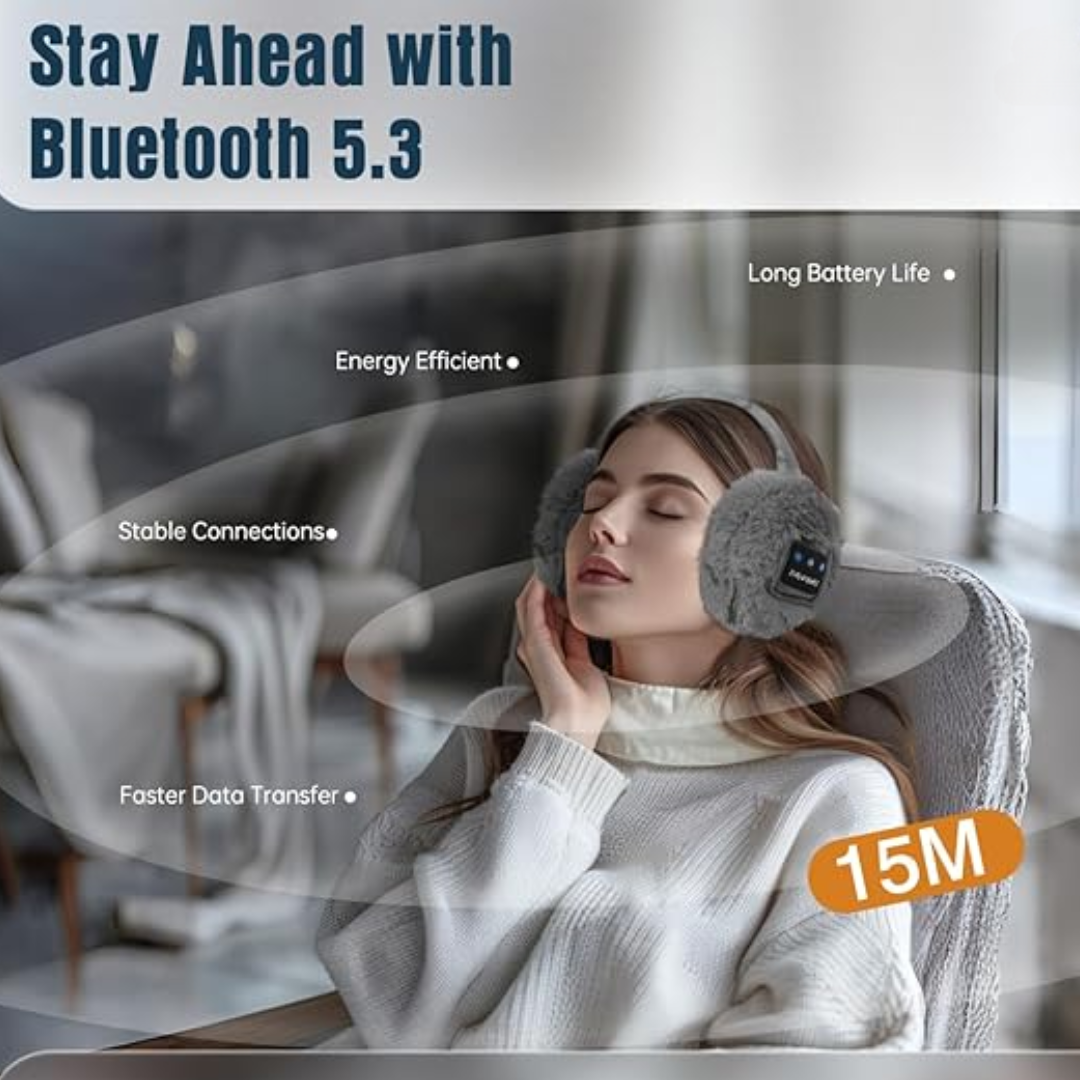 Trådlösa Bluetooth-hörlurar med ljudisolering. Njut av musik och värme utan sladdar under kalla dagar.
