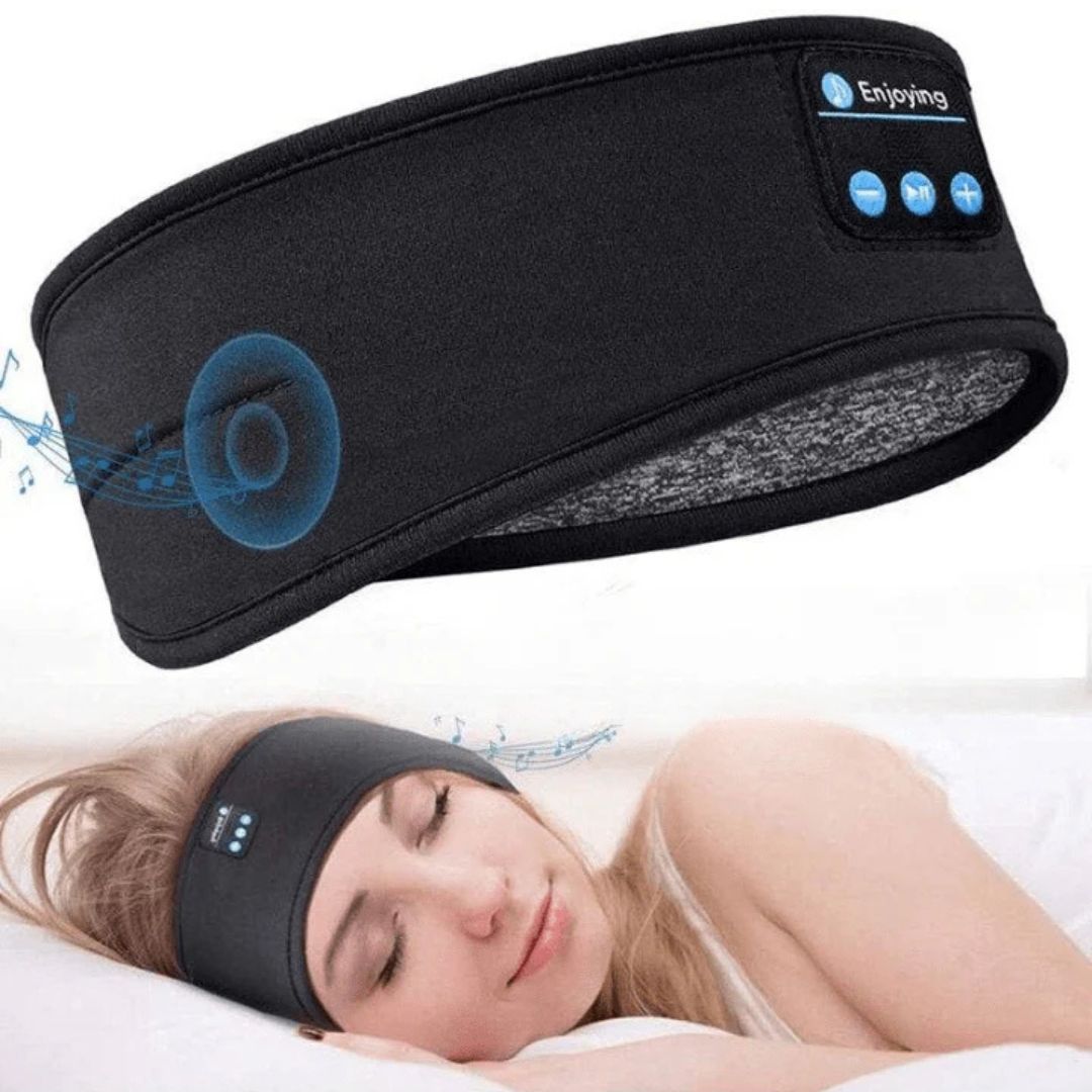 Unisex Bluetooth-pannband med integrerade hörlurar för trådlös musik och samtal, bekvämt under sömn & träning.