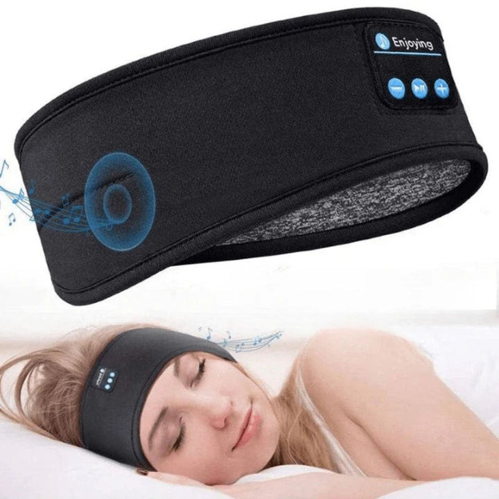 Unisex Bluetooth-pannband med integrerade hörlurar för trådlös musik och samtal, bekvämt under sömn & träning.