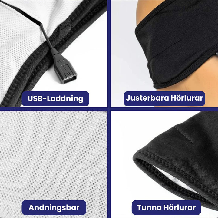 Bekvämt unisex trådlöst pannband med inbyggda Bluetooth-hörlurar för handsfree musiklyssning och samtal.