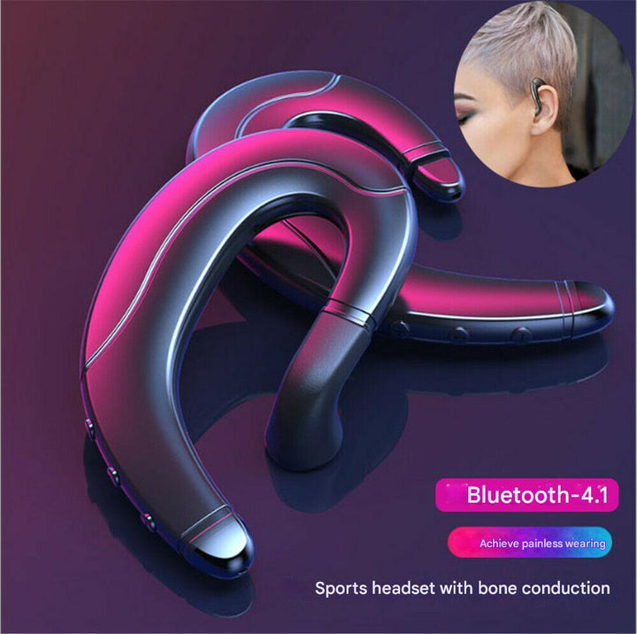 Boneacoustic trådlösa hörlurar visas med en smartphone. Enkel Bluetooth-anslutning för din elektronik.