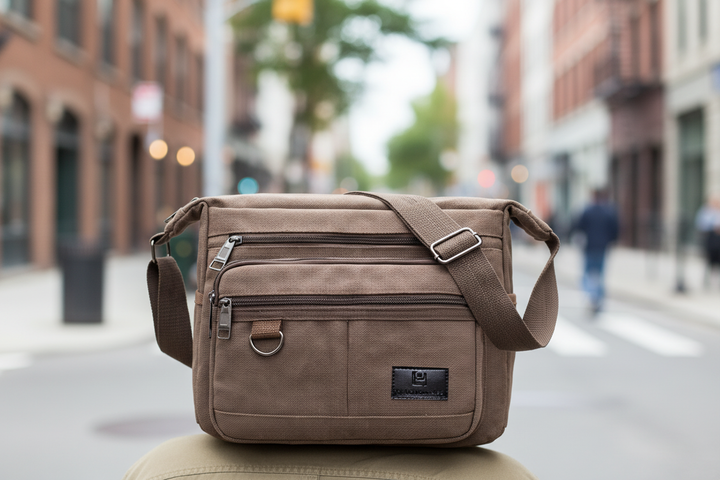 Unisex crossbodyväska med RFID-skydd i slitstark canvas, perfekt för säker förvaring av värdesaker.