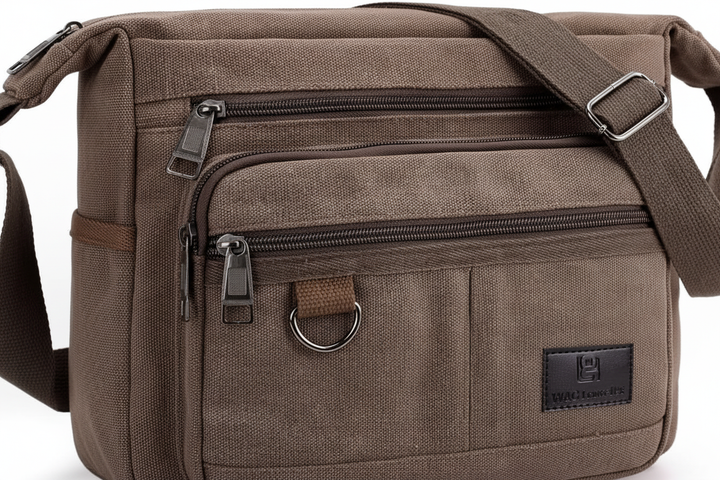 Snygg canvas crossbodyväska med inbyggt RFID-skydd, designad för daglig användning och trygga resor.