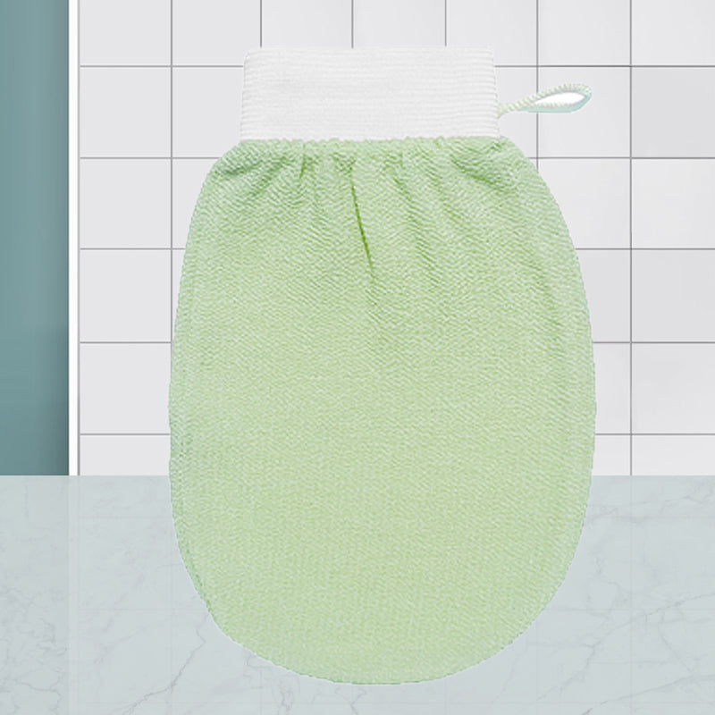 Unisex exfolierande handskar i viskos, bönbrun och lila färg, tar bort död hud för mjukare hud.