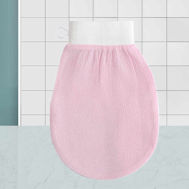 Unisex exfolierande handskar i viskos, bönbrun och lila färg, tar bort död hud för mjukare hud.