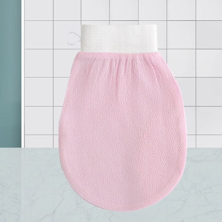 Unisex exfolierande handskar i viskos, bönbrun och lila färg, tar bort död hud för mjukare hud.