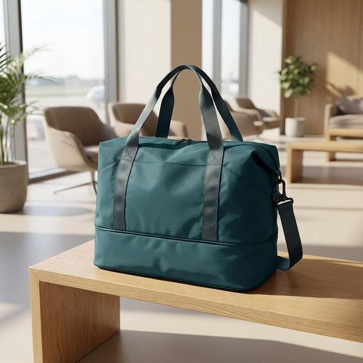 Unisex expanderbar vattentät reseväska i polyester, perfekt för smidig packning och resor. Handbagage-kompatibel duffelväska.