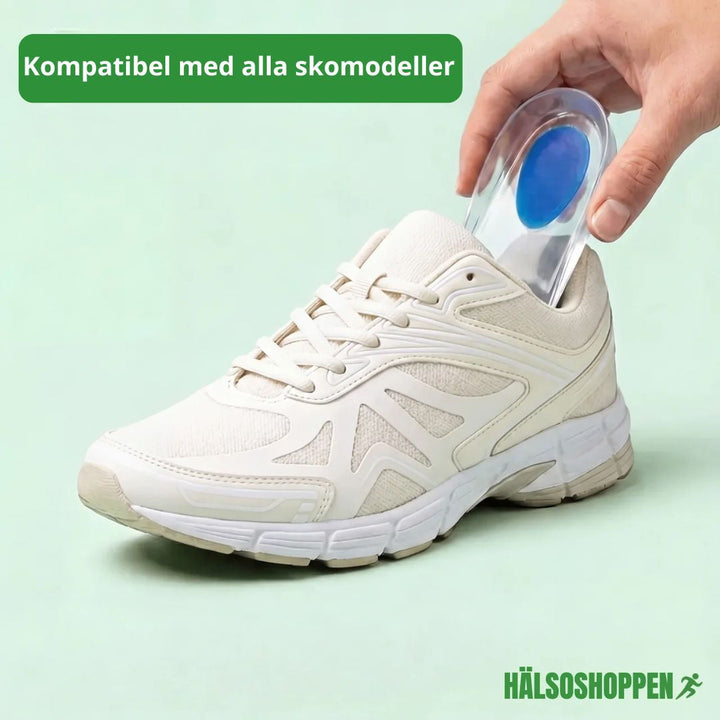 Ergonomiska gel-hälinlägg, smärtlindring vid hälsporre och förbättrad fotvård. Ger stötdämpning.