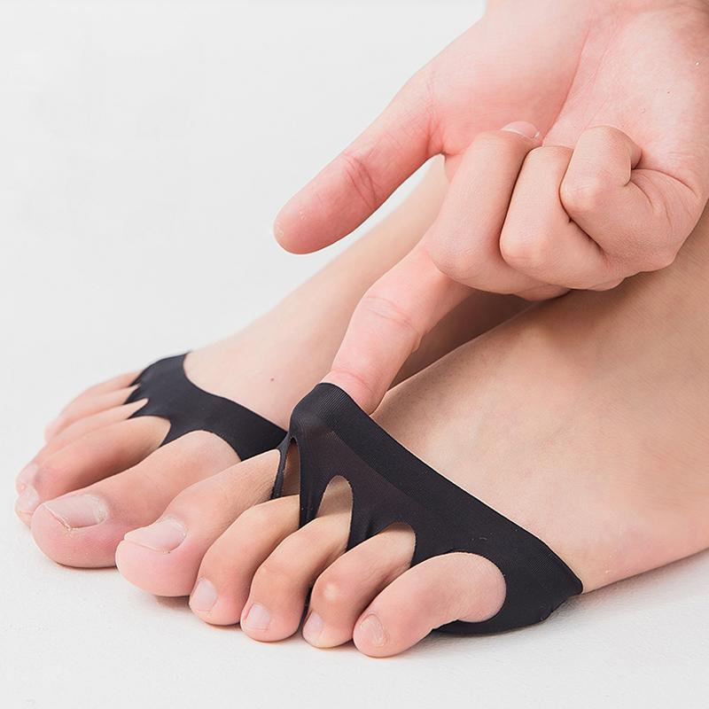 "Unisex gel halkfri tåstrumpa i svart och beige, mjukt silikon gel och bomullsmaterial för optimalt stöd och komfort."