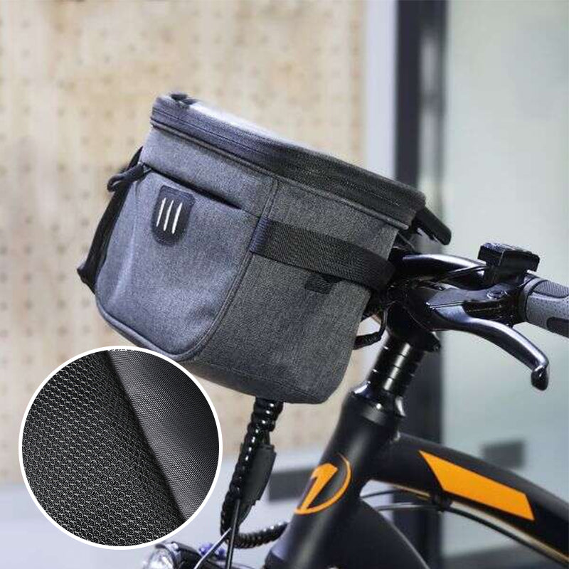 Unisex grå cykelväska med reflexremmar, rymlig design för nödvändigheter, lätt montering, stilren och säker.