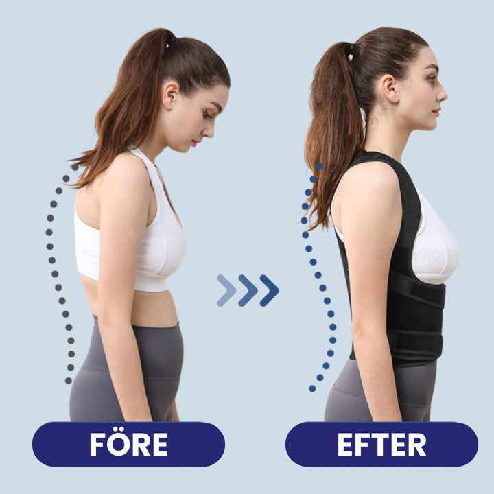 Bekvämt, justerbart hållningsstöd som korrigerar rygg och axlar. Ergonomisk design för optimal komfort.