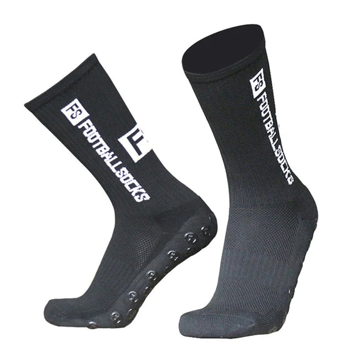 Unisex halkfria fotbollsstrumpor, ergonomisk design i svart färg för stabilitet och komfort på planen, storlek 38-45.