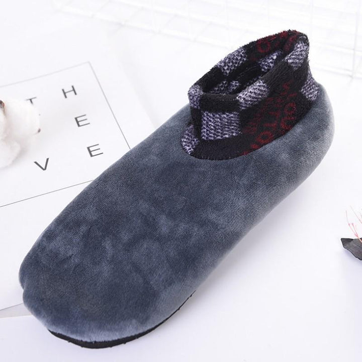"Unisex halkfria termostrumpor, mjuk grå bomull med silikongrepp, perfekt för säker inomhusanvändning vintertid."