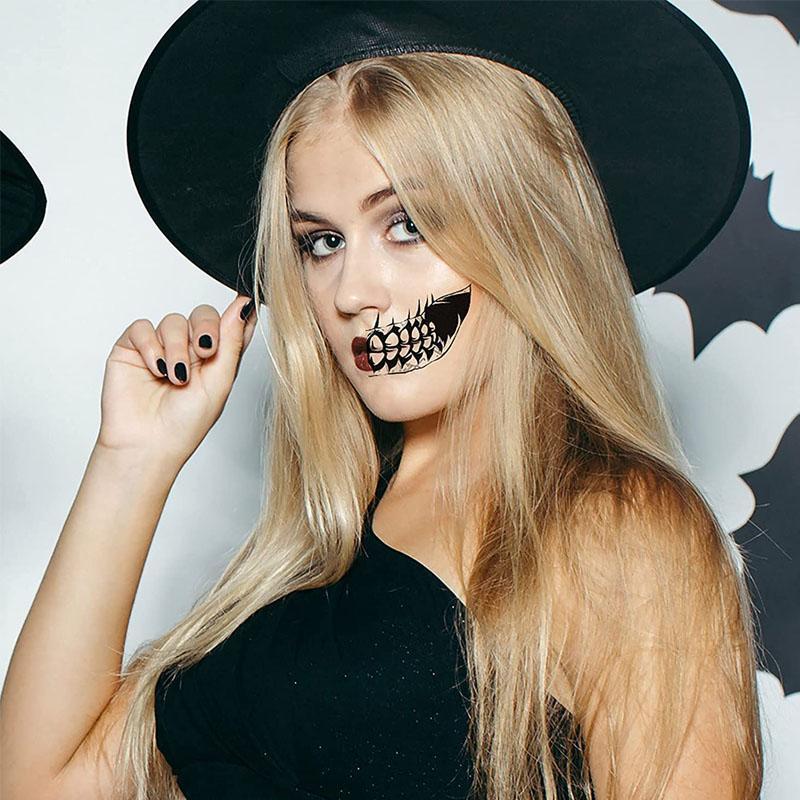 "Unisex Halloween temporär tatuering 10-pack – färgglada, realistiska tatueringsklistermärken för armar och ansikte"