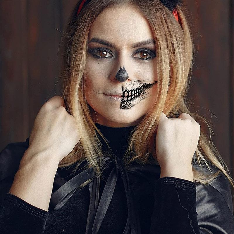 "Unisex Halloween temporär tatuering 10-pack – färgglada, realistiska tatueringsklistermärken för armar och ansikte"