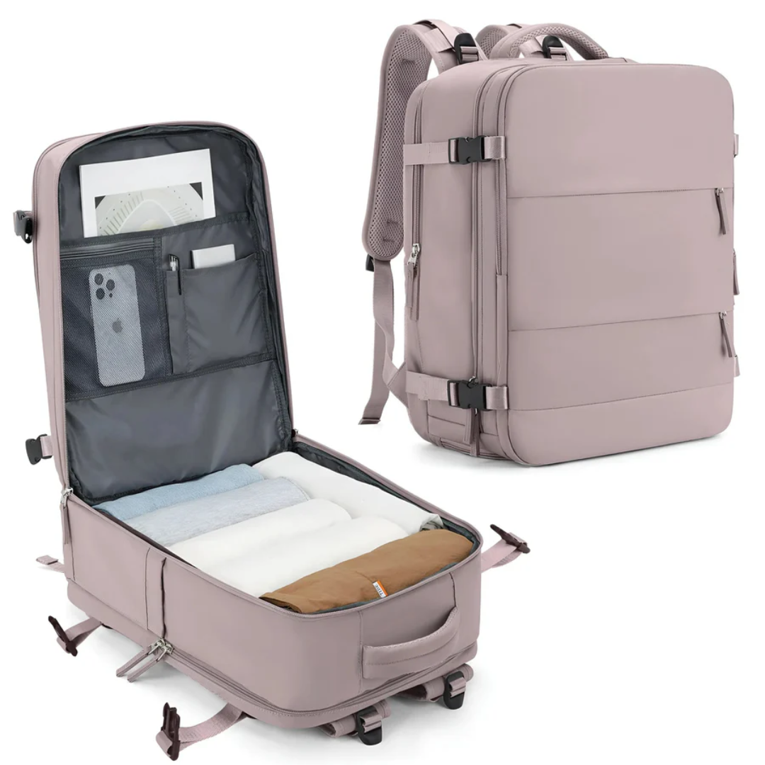 Unisex handbagage ryggsäck med stor kapacitet. Perfekt för organiserade resor och weekendäventyr.