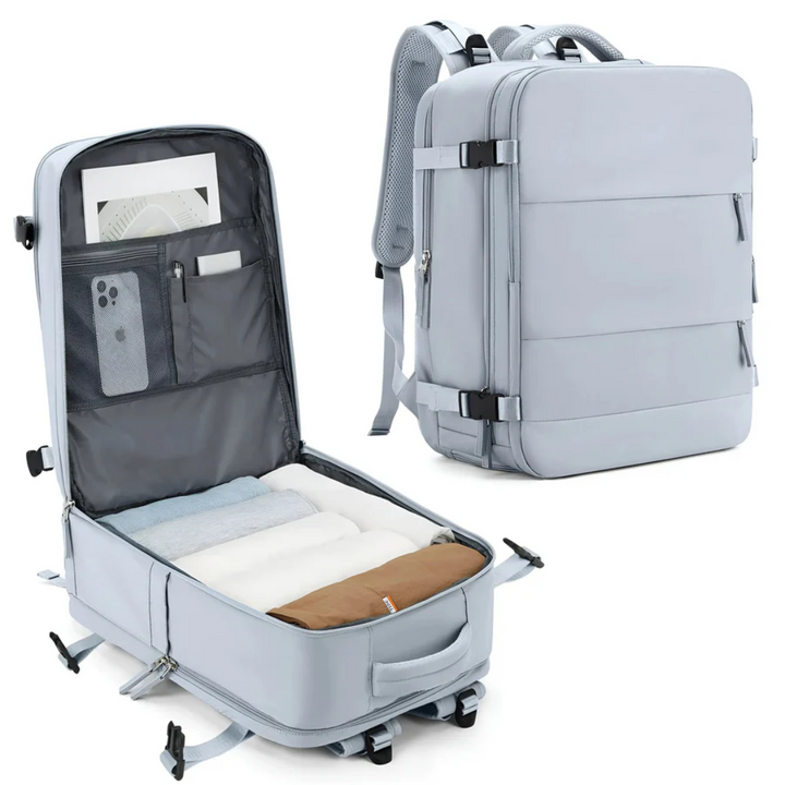 Stilren unisex reseryggsäck som rymmer allt. Idealisk som weekendväska eller handbagage på flyget.