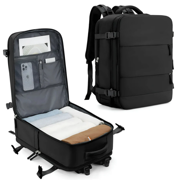 Stor ryggsäck för handbagage, designad för maximerad kapacitet. Unisex och bekväm för längre resor.