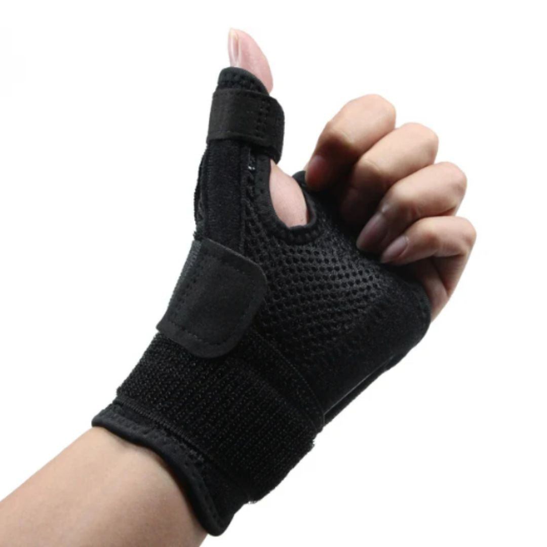 Unisex handledsstöd med tumband för flexibel stabilitet och smärtlindring vid sportskada eller ergonomi.
