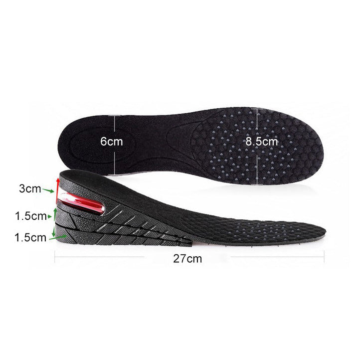 Unisex höjande innersula med luftkudde, diskret design, justerbar höjd 3-7,5 cm, bekväm, passar de flesta skomodeller.