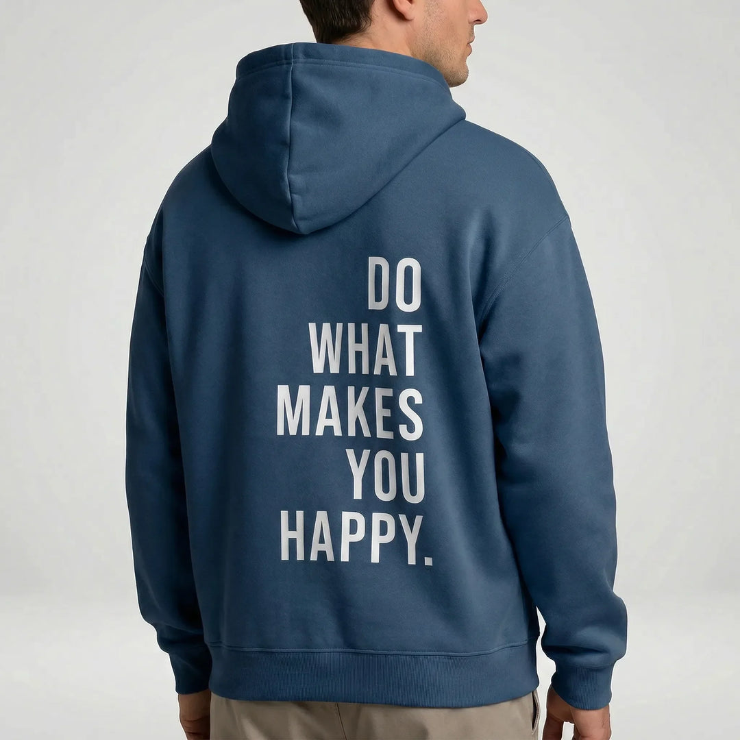 Svart unisex hoodie med ledig passform. Bekväm pullover tröja, idealisk för avslappnad stil.