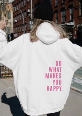 Detaljbild av inspirerande ryggtryck på avslappnad unisex hoodie 'Dylan', stilren och bekväm.