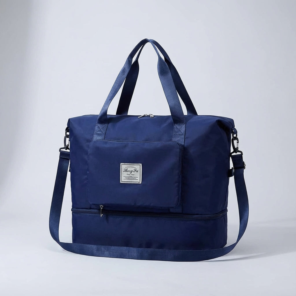 Praktisk hopfällbar reseväska för organiserad packning, utmärkt som handbagage.