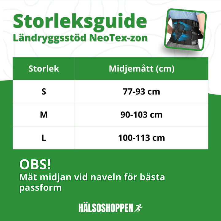 Ergonomiskt ländryggsstöd i neotex för smärtlindring och bättre rygghälsa. Justerbart för optimalt bålstöd.