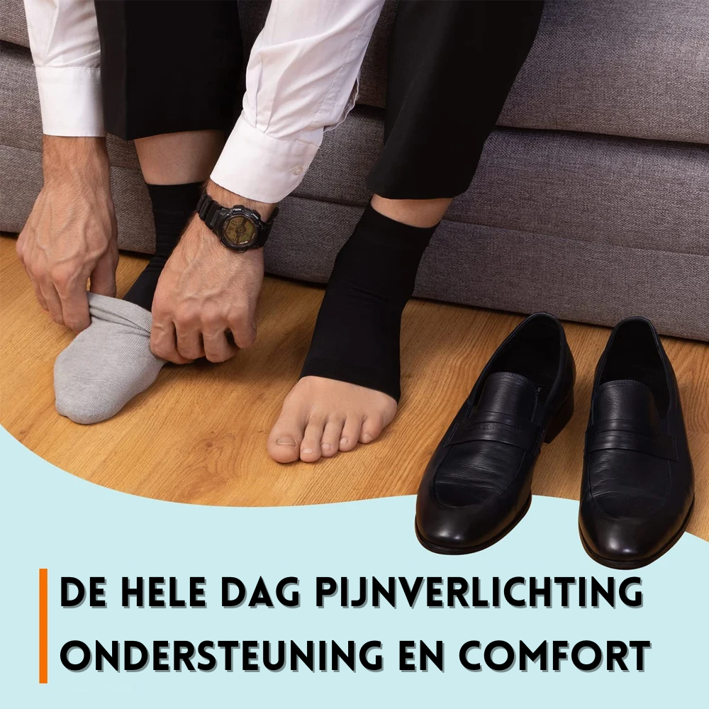 Svarta unisex kompressionsankelsockor designade för neuropati och smärtlindring. Lindrar fotsmärta effektivt.