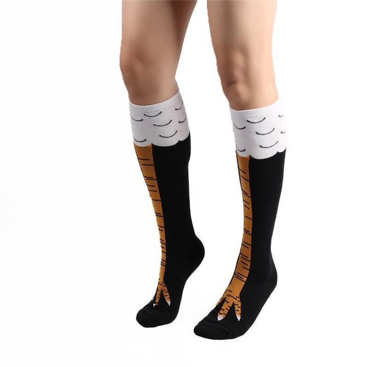"Unisex kycklingbenstrumpor, bomull, humoristisk design, över/under knäet, svart/rosa/vit, accessoarer, EU storlek 37-43."