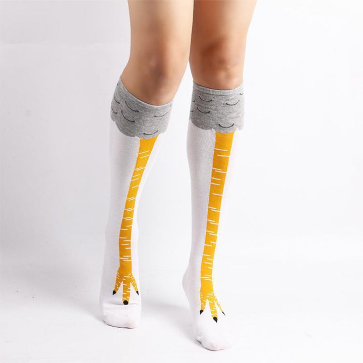 "Unisex kycklingbenstrumpor, bomull, humoristisk design, över/under knäet, svart/rosa/vit, accessoarer, EU storlek 37-43."