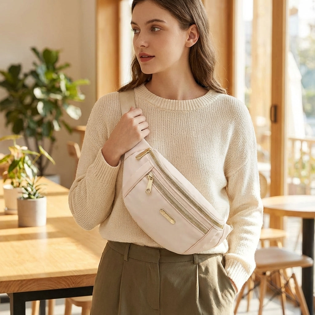 Unisex lätt nylon midjeväska, perfekt för resor och sport. Med praktiska fack för organisering.