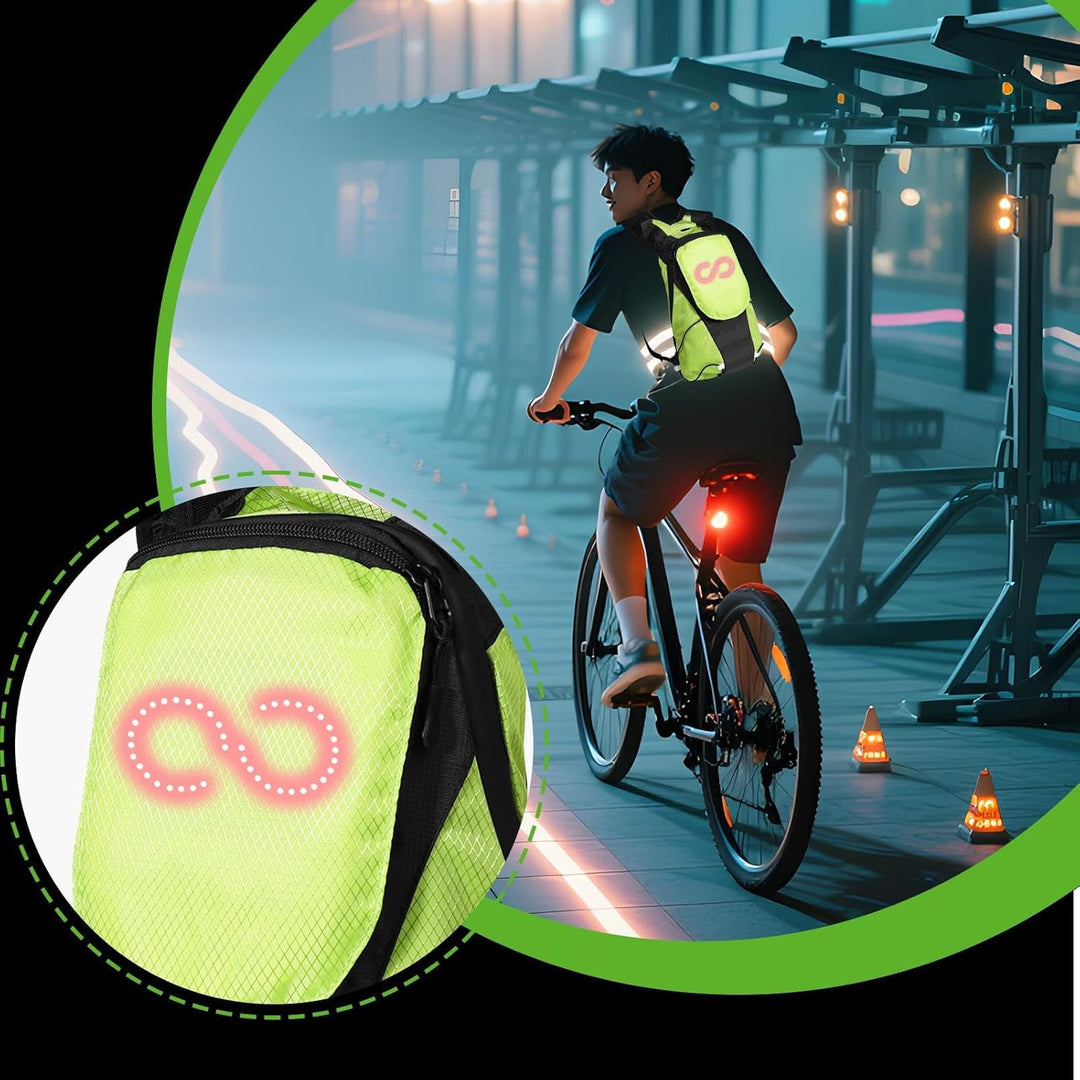 LED-pendlarväska för cyklister och motorcyklister, ger synlighet i mörker och har smart förvaring.