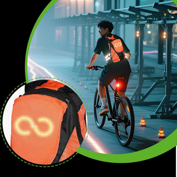 Säkerhetsväska med LED-belysning, idealisk för nattkörning på motorcykel eller cykel, vattentät design.