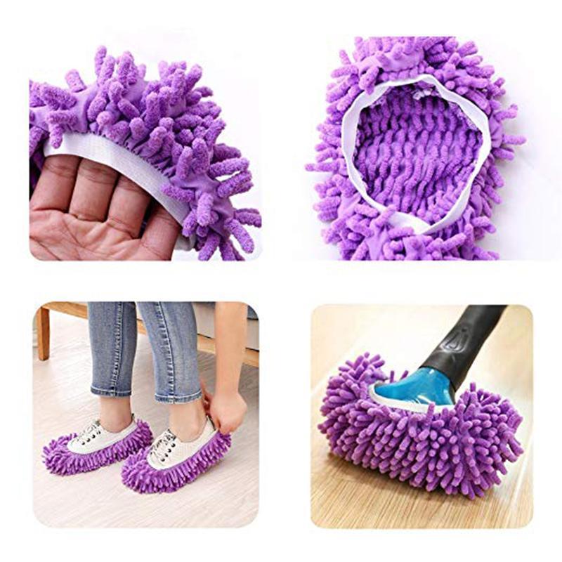 "Unisex mopptofflor i chenillefiber, färgglada och bekväma, för effektiv golvrengöring. Enkla att använda utan att böja sig."