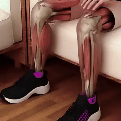 Insidan av orthoskorna visar mjukt fotstöd och stötdämpande inlägg. Bekväma vardagsskor, unisex.