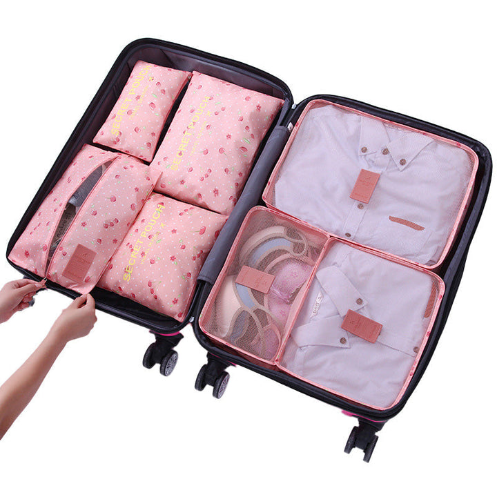 "Unisex packkuber 6-pack, olika storlekar med mesh- och handtagsdesign i färgglad polyester, travel accessories."