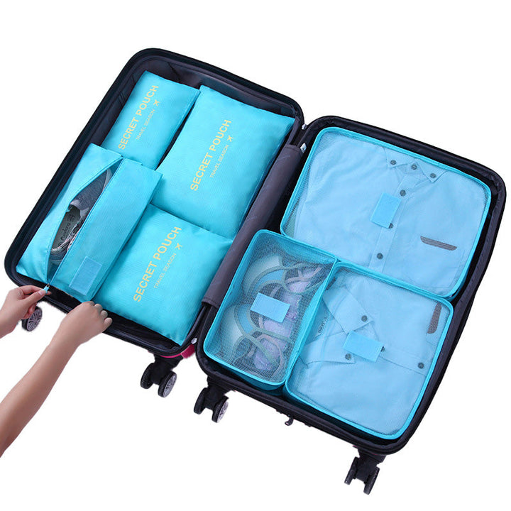 "Unisex packkuber 6-pack, olika storlekar med mesh- och handtagsdesign i färgglad polyester, travel accessories."
