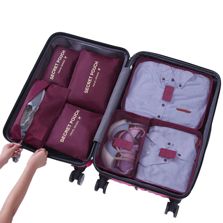 "Unisex packkuber 6-pack, olika storlekar med mesh- och handtagsdesign i färgglad polyester, travel accessories."