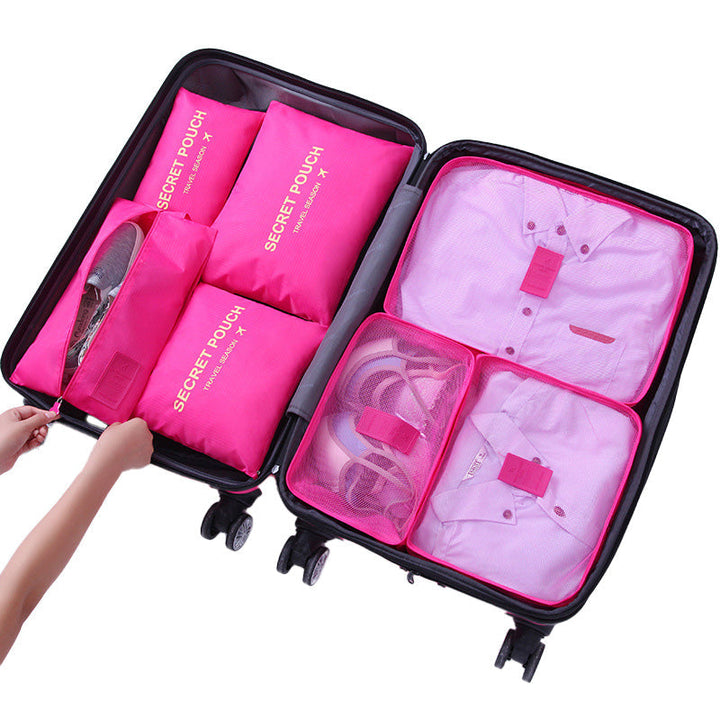 "Unisex packkuber 6-pack, olika storlekar med mesh- och handtagsdesign i färgglad polyester, travel accessories."
